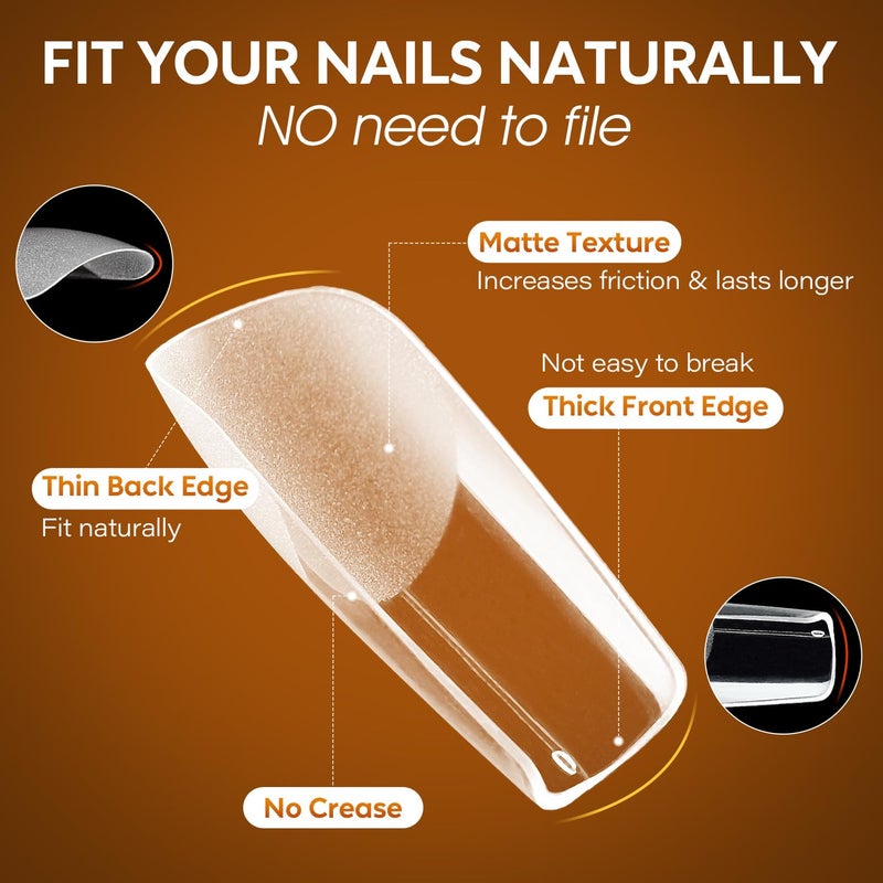 Nicedeco Medium Square Fake Nail Tips, 504Pcs Medium Soft Gel Nail Tips Pre Etched Half Matte Full Cover Clear Acrylic Gel Kit False Press on - 018 - Image 3